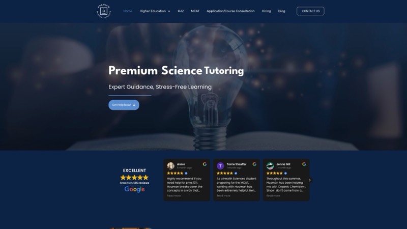 Premium Science Tutoring website
