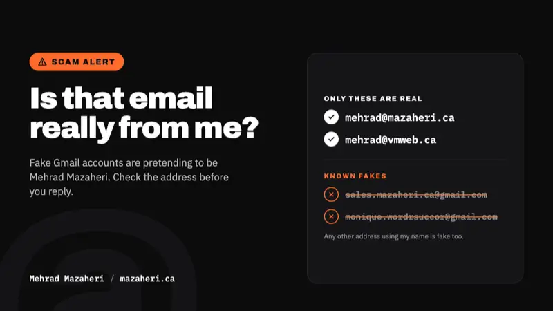 Mehrad Mazaheri Email: My Real Addresses vs Scam Emails